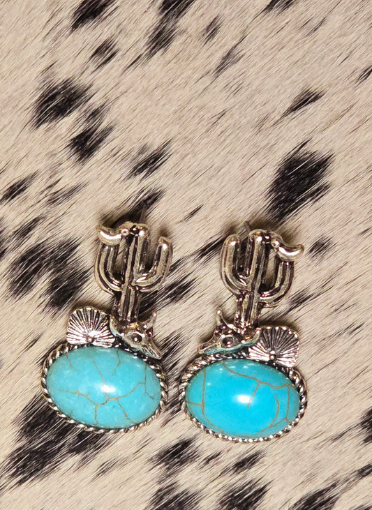 Cactus and Stone Earrings
