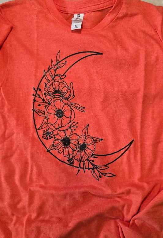 Moon and Flowers Orange T-shirt