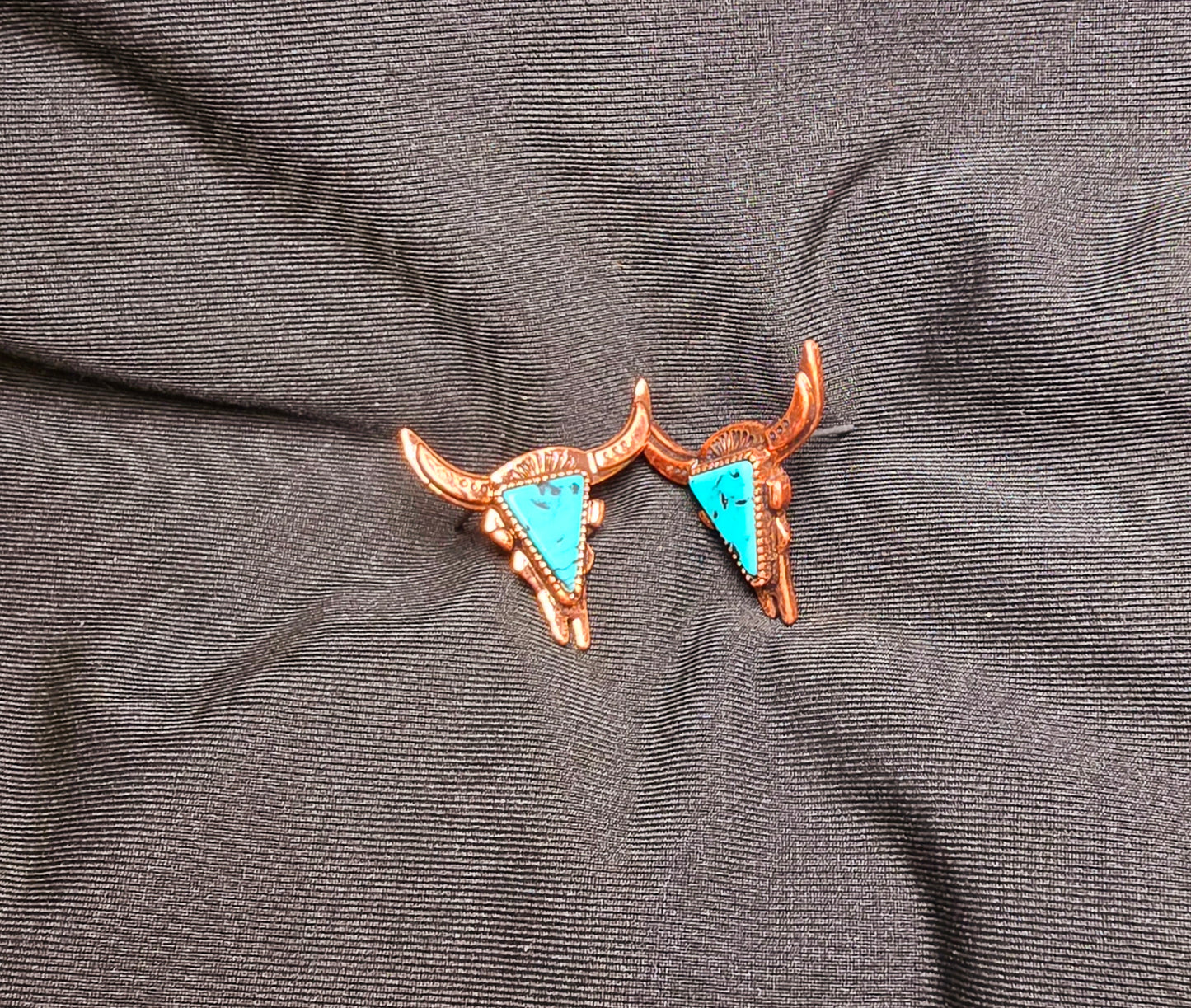 Copper And Turquoise Steer Skull Earrings