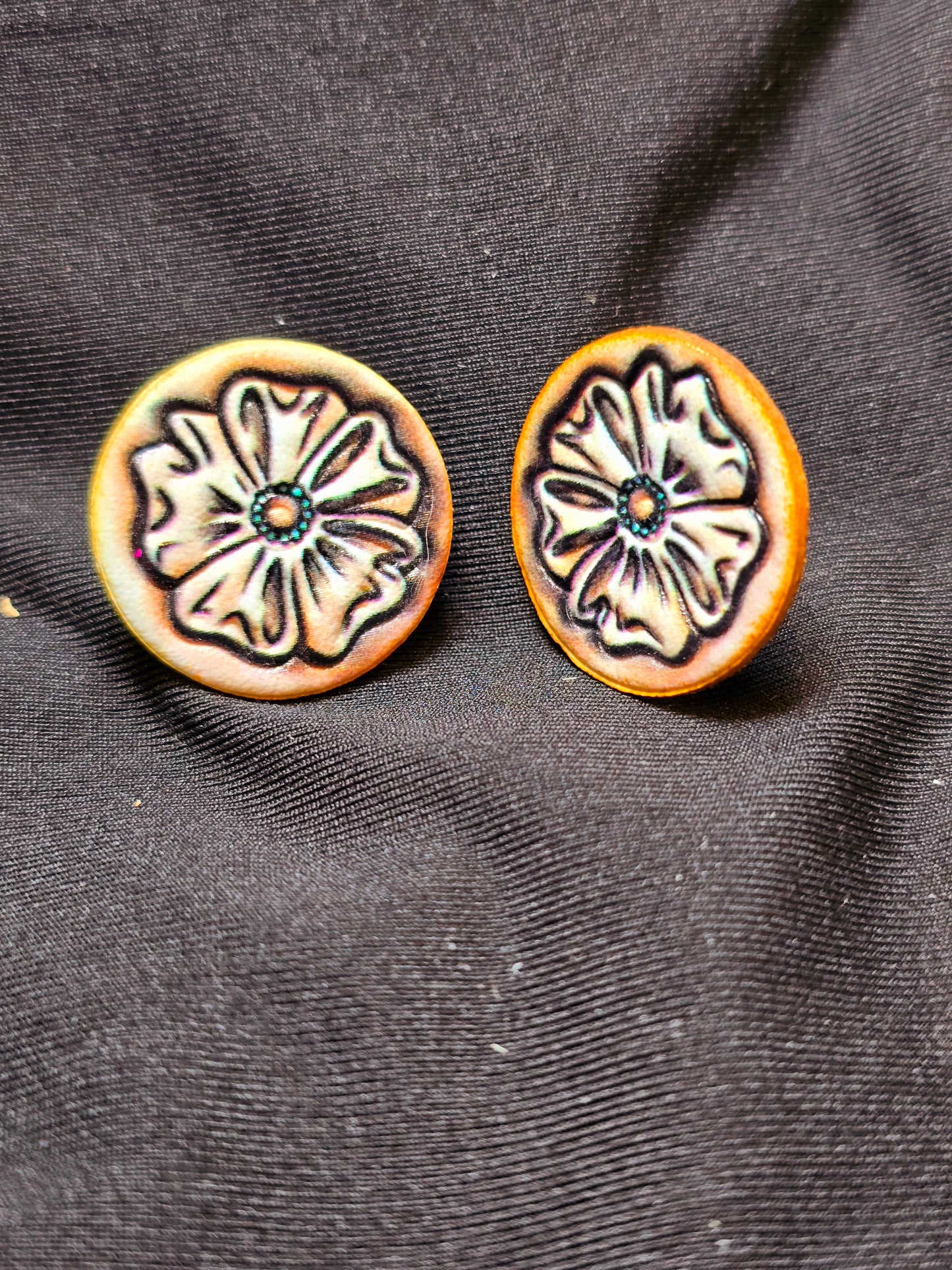 Leather Flower Stamped Stud Earrings