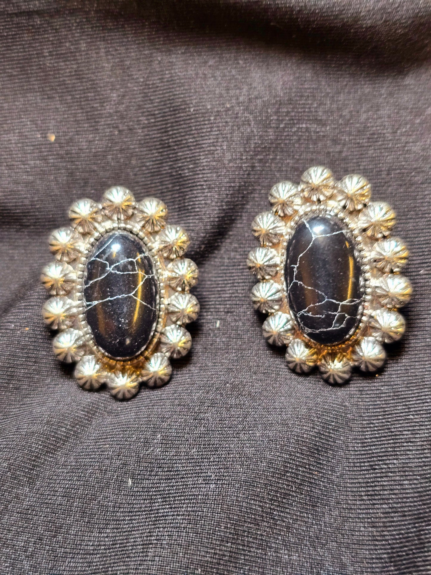 Black Stone And Silver Stud Earrings