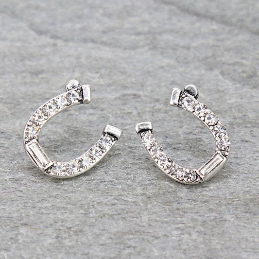 Faux Diamond Stud Horseshoe Earrings