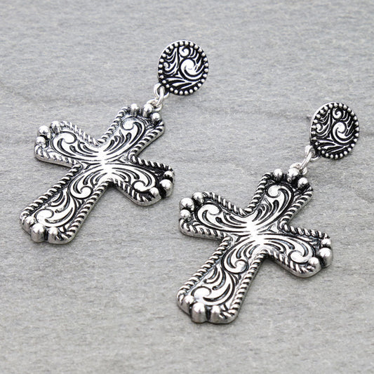 Etched Cross Stud Earring
