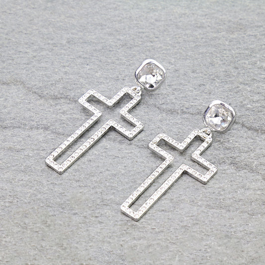Cutout Stone Cross Earring