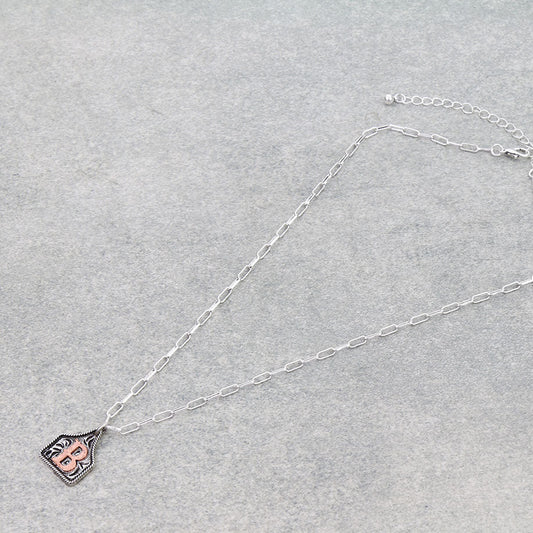 Etched Ear Tag Initial Necklace