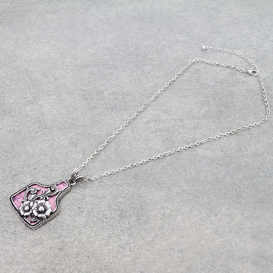 Flower cutout Ear Tag Necklace